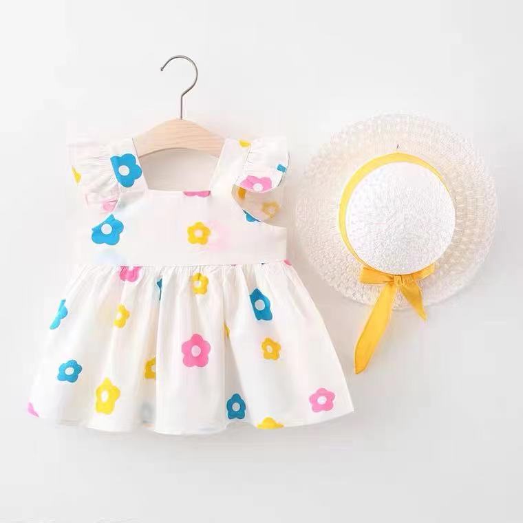 cod-baby-girls-dress-cotton-dress-with-baby-hat-1-5y-girl-vest-dress-2021-new-summer-girls-flower-skirt-girl-clothing-with-hat