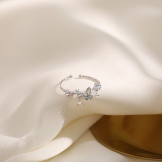 แฟชั่นผีเสื้อแหวนเพชรปรับนิ้วชี้แหวนสไตล์เกาหลีแหวนสุภาพสตรี