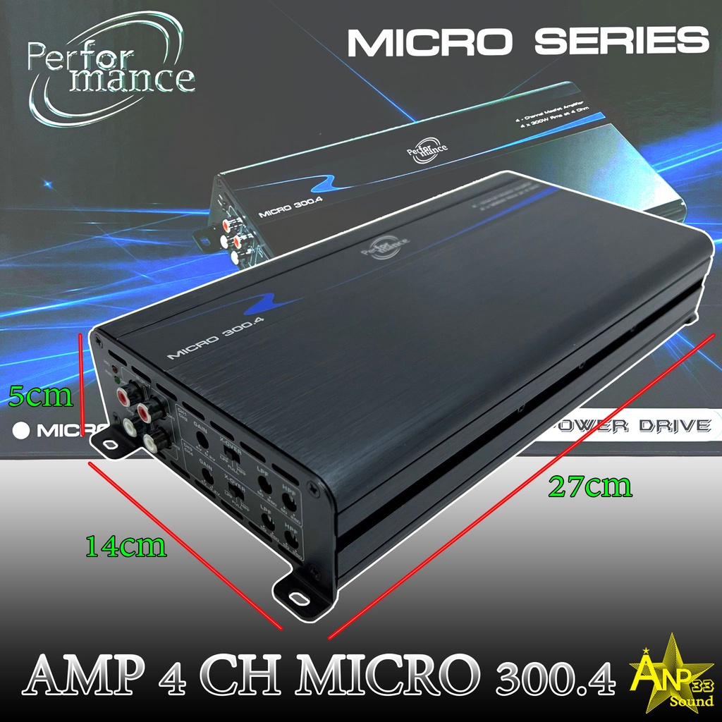 เพาเวอร์แอมป์ติดรถยนต์-4-ch-300w-performance-รุ่น-micro-300-4