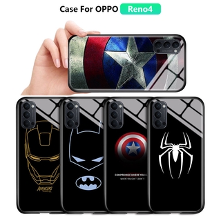 สําหรับ OPPO Reno4 4G Reno4 Pro เคสโทรศัพท์มือถือกระจกนิรภัย ขอบซิลิโคนนิ่ม กันกระแทก ลายซุปเปอร์ฮีโร่ ไอรอนแมน กัปตันอเมริกา สไปเดอร์แมน