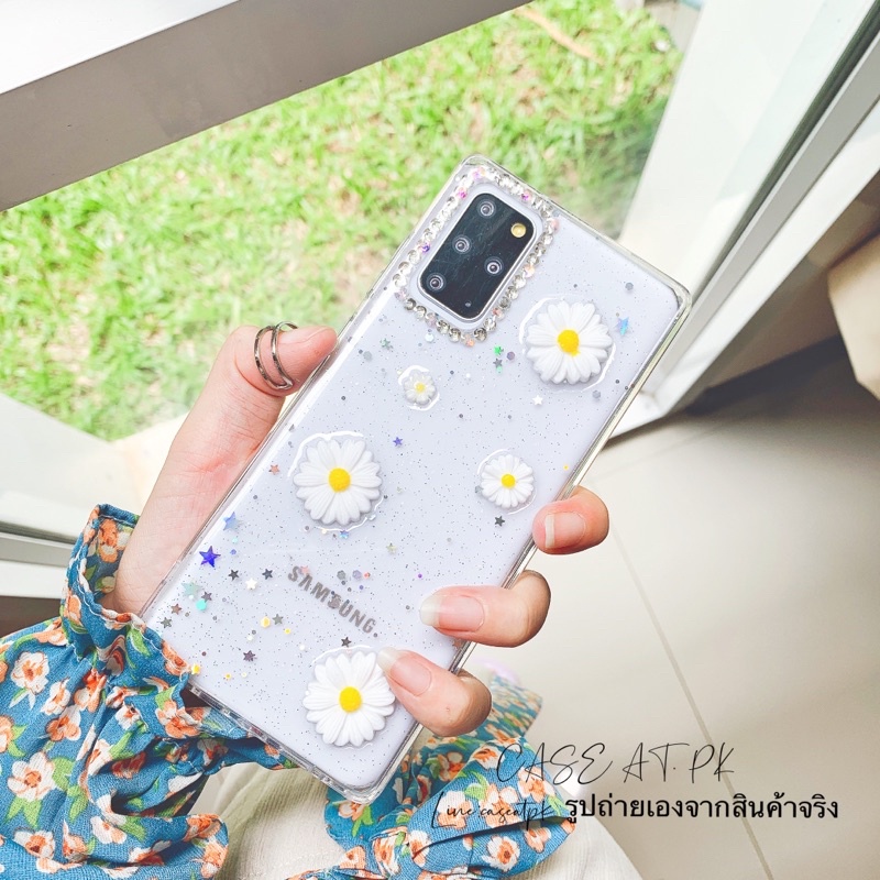 ร้านไทย-เคสเดชี่-case-galaxy-samsung-s21-ultra-note20-ultra-a52-iphone-12-promax-ดอกไม้-กากเพชร