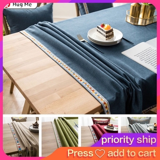 ผ้าปูโต๊ะ 🔴 เรียบง่าย ผ้าลินิน กันน้ำ สไตล์ญี่ปุ่น สีทึบ ปัก สีน้ำตาล โต๊ะกาแฟ