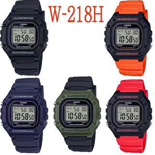 Casio นาฬิกาข้อมือผู้หญิง สายสายเรซิน รุ่น W-218H,5สี,สีดำ,สีนำ้เงิน,สีเขียว,สีแดง,สีส้ม,ของแท้ 100%