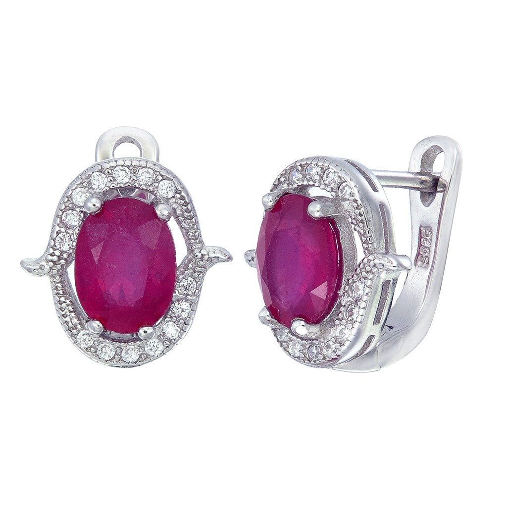 ต่างหูทับทิม-เงิน-92-5-ชุบโรเดียม-earring-ruby-silver-92-5-rhodium-plating