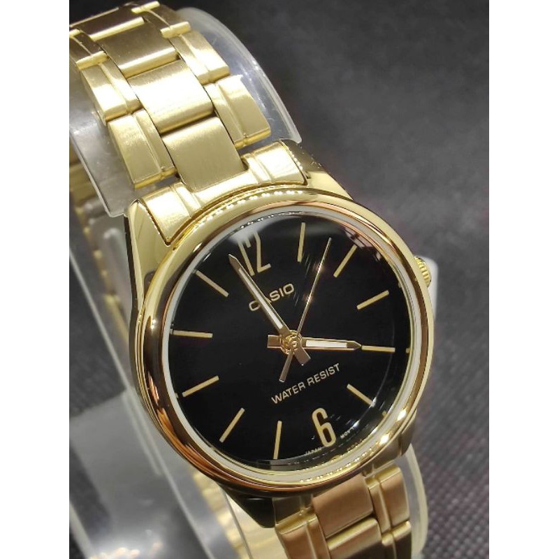 นาฬิกา-casio-ltp-v005-1budf-หน้าปัดดำเรือนสีทอง