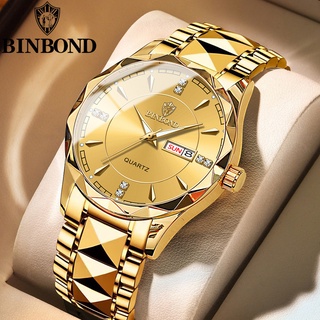 Binbond 5552 นาฬิกาข้อมือ สายสแตนเลส กันน้ํา สีทอง สําหรับผู้ชาย