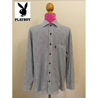 VIP PLAYBOY Brand_2nd hand เสื้อเชิ้ตแขนยาวผ้าฝ้าย​100%/ Size L/ Made in China 🇨🇳/ แ​ท้มือสองกระสอบนำเข้า​