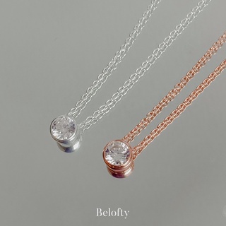 Belofty สร้อยคอเงินแท้ สร้อยคอจี้เพชร cz รุ่น Bezel