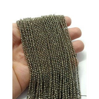 แร่ไพไรต์ เพชรหน้าทั่ง เจียกลม Pyrite 1 เส้น ขนาด 2.3 มม. เกรด A ธรรมชาติ Rondelle Tiny Faceted Beads