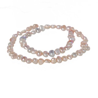 ลูกปัดมุกแท้เม็ดมุก (Pearl) เม็ดกลมแบน 6x7 mm - (LZ-0242 สีชมพู)