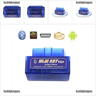 {buddyboyyan} เครื่องสแกนเนอร์วินิจฉัยรถยนต์ บลูทูธ V2.1 OBDII ELM327 ขนาดเล็ก สําหรับ Android