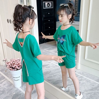 🔥เกาหลีขายร้อน [ เสื้อผ้าฤดูร้อนของเด็กผู้หญิงปี 2022 ใหม่เด็กสุทธิสีแดงชุดเสื้อผ้าเด็กสไตล์ตะวันตกหญิงฤ