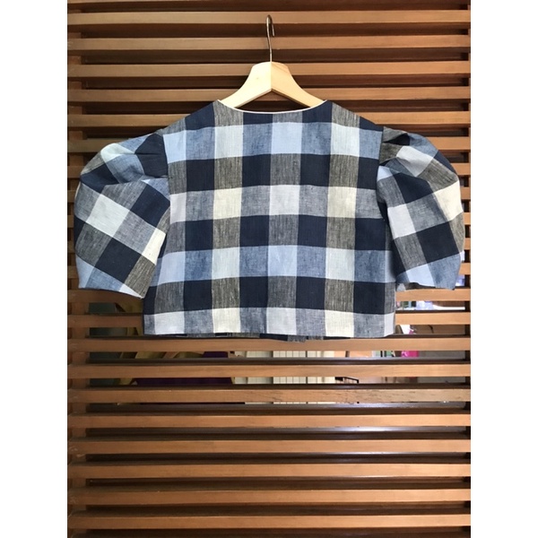 เสื้อครอปผ้าลินินลายสก็อต