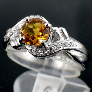 💎S1053 แหวนพลอยแท้ แหวนเงินแท้ชุบทองคำขาว พลอยซิทรินแท้ 100%