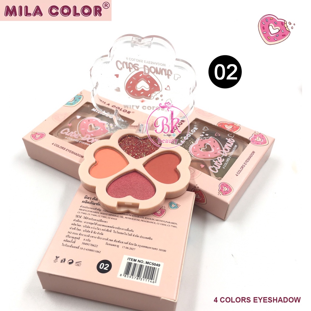 mila-color-อายแชโดว์พาเลทท์-เนื้อแมท-พาเลท-อายแชโดว์-4-เฉดสี-พาเลทอายแชโดว์-โดนัทน่ารัก-ชิมเมอร์-กลิตเตอร์-เนื้อสีนุ่ม