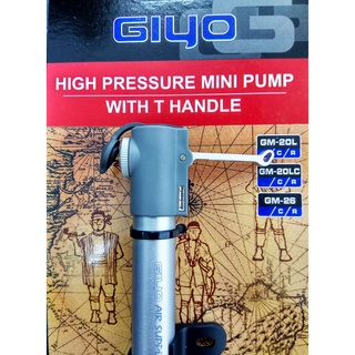 GIYO HIGH PRESSURE MINI PUMP WITH THANDLE สุบลมเกาะจักรยานแรงดันสูงอลูมิเนียม รุ่น GIYO-GM-20L จำนวน 1 อัน