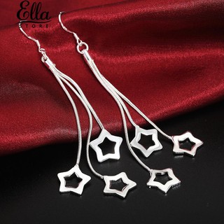 สุภาพสตรี Silver Plated Stars Long Dangle หูตุ้มหู Earring Eardrop