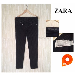 ZARA กางเกงผ้าลายทางสีน้ำเงิน ดำ size XS เอว25”