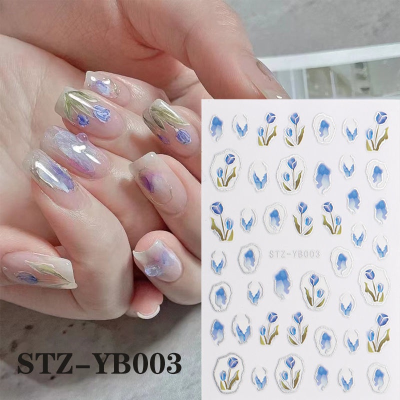 สติกเกอร์ ลายดอกทิวลิป ดอกคามิเลีย 5D สีเขียว สําหรับตกแต่งเล็บ ...