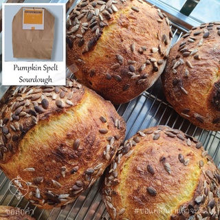 สินค้า [เจ/วีแกน] Pumpkin Spelt Sourdough (ขนมปังซาวโดว์ฟักทองแป้งสเปลท์) & Multigrain Sourdough (ขนมปังซาวโดว์ธัญพืช 8 ชนิด)