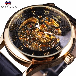 Forsining Retro Classic Design Roman Number Dial Transparent Case Skeleton Mechanical Watch Mens Watches Top Brand Luxur