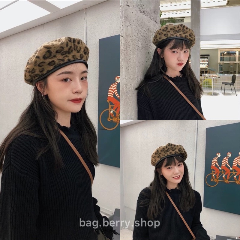 พร้อมส่ง-หมวกทรงเบเร่ต์-ลายเสือ-ปรับขนาดได้-beret-สไตล์เกาหลี