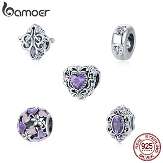 Bamoer Charm Sterling Silver 925 Love Design Bead With Purple Zircon For Bracelet Necklace DIY Fashion Accessories SCC1798