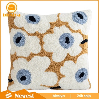 [🆕Blesiya] Creative Flower Pattern 16x16 Throw Pillow Cover Kit Crafting Pre-Printed Sofa Cushion Pad DIY Punch Needle Kits Blanket Making Material