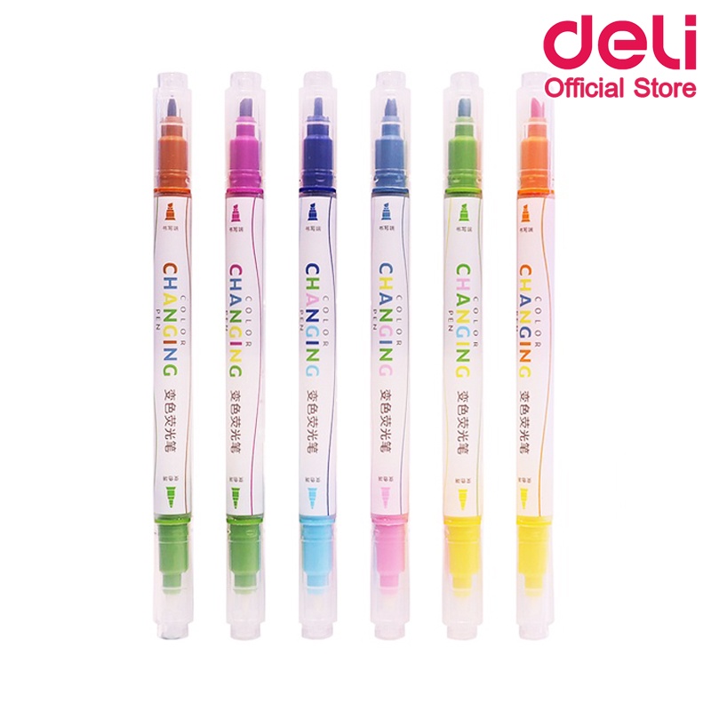 deli-s609-highlighter-ปากกาเน้นข้อความ-2-หัว-เปลี่ยนสี-แพ็ค-6-แท่ง-12-สี-ขนาด-1-3-5mm-เครื่องเขียน-ชุดไฮไลท์-ไฮไลท์