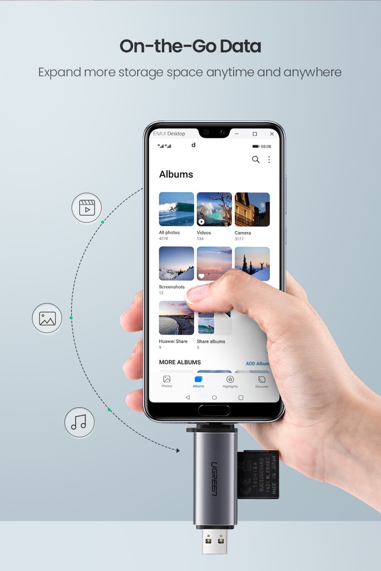 คำอธิบายเพิ่มเติมเกี่ยวกับ Ugreen อะแดปเตอร์การ์ดรีดเดอร์ USB 3.0 512G Type C SD Micro SD TF OTG สําหรับ iPad Air 5 4 iPad Mini 6 Card Reader