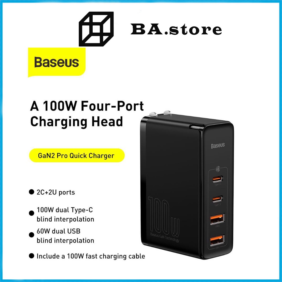baseus-หัวชาร์จเร็ว-2c-2u-100w-gan2-pro-quick-charger-หัวชาร์จเร็ว-4-พอร์ต-รองรับ-macbook-laptop-smartph