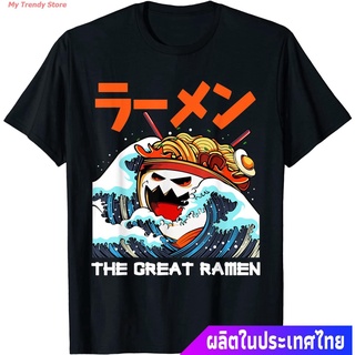 My Trendy Store เสื้อยืดผู้ชายและผู้หญิง The Great Ramen Wave Off Kanagawa Monster Japanese 90s Retro T-Shirt Popular T-