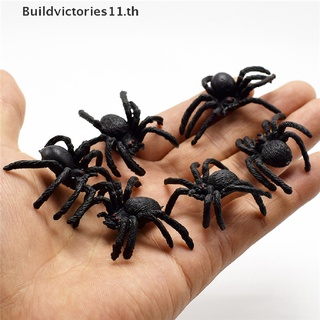 Buildvictories11 แมงมุมจําลอง พลาสติก ยืดหยุ่น สีดํา ของเล่นตลก ของขวัญฮาโลวีน 5 ชิ้น