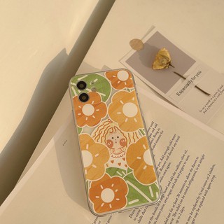 เคสไอโฟน เคสซิลิโคน 11 promax iPhone case เคสนิ่ม for iPhone X XS MAX XR  7+ 8PLUS ผู้หญิงดอกไม้ส้ม  TPU-C174