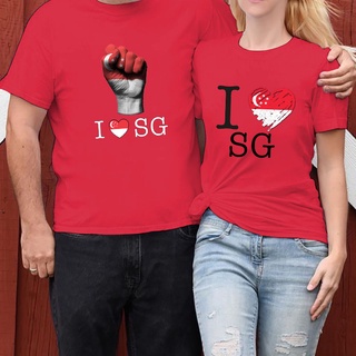 I LOVE SG❤️ Patriotic Couple T-Shirt Adult Singapore T-Shirt National Day Tshirt Outfit