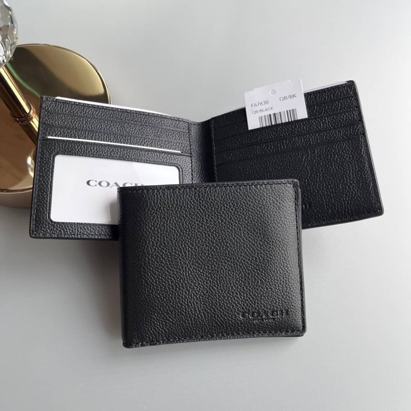 สด-ผ่อน-กระเป๋าสตางค์ใบสั้น-สีดำ-หนังนิ่ม-f67630-ใส่-7-credit-card-slots