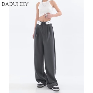 DaDuHey💕 Womens 2022 Summer New Korean Style High Waist Loose All-Matching Straight Pure Color Slimming Wide-Leg Mop Pants