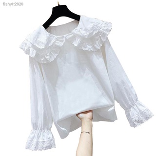 (hot sale!)เสื้อแขนยาวเสื้อเชิ้ต ปักเกาหลีเสื้อสีขาว เล็กสดด้านบน