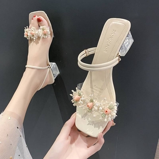 รองเท้าผู้หญิง แฟชั่นใหม่ ประดับดอกไม้ให้อารมณ์ทุ่งหญ้าลาเวนเดอร์ น่ารัก ใสๆ