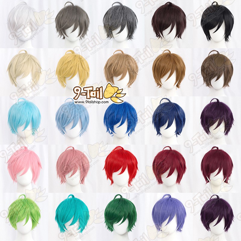 วิกคอสเพลย์-วิกผม-cosplay-วิกผมสีเทาไหมผสม-วิกผมสั้นซอย-30-cm