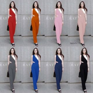 PE7665  Jumpsuit ชุดจั้มสูทแขนสั้นขายาว แต่งด้านบนเป็นโทน