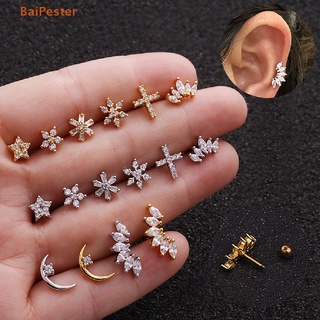 [BaiPester] Crystal Bar Barbell Ear Cartilage Tragus Helix Studs  Earrings Jewelry