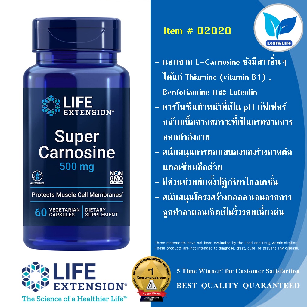 Life Extension Super Carnosine 500 mg / 60 Vegetarian Capsules Shopee