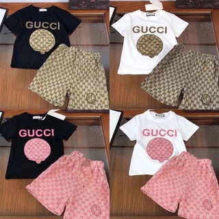 Gucci ชุดเสื้อแขนสั้น กางเกงขาสั้น ผ้าฝ้าย สองชิ้น แฟชั่นฤดูร้อน สไตล์เกาหลี สําหรับเด็กผู้ชาย และผู้หญิง 2022
