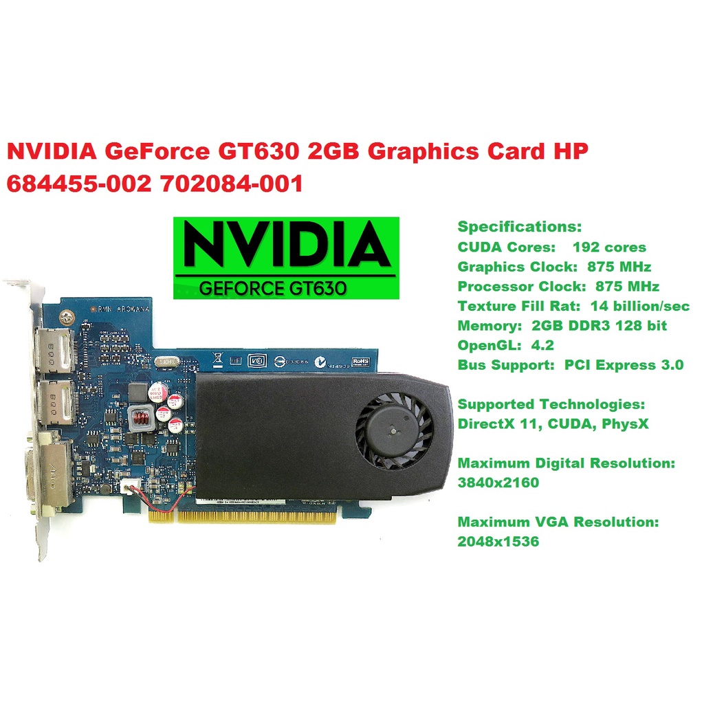 PNY NVIDIA GeForce GT 630 2 GB GDDR3 VGA/DVI/HDMI Tarjeta de Video PCI