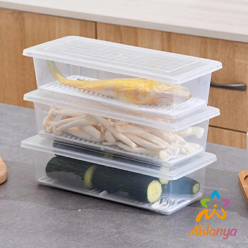 ahlanya-กล่องพลาสติก-กล่องเก็บของสด-กล่องเก็บของในตู้เย็น-มีแผ่นตะแกรงพลาสติก-fresh-keeping-box