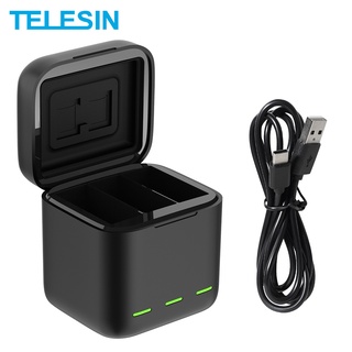 Telesin กล่องชาร์จการ์ด TF 3 ทาง สีดํา สําหรับ GoPro 12 11 10 9 GoPro Hero 9 10 11 12