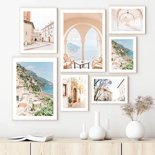 โปสเตอร์ภาพวาดผ้าใบ ลาย Italy Amalfi Coast สีเขียวธรรมชาติ สําหรับตกแต่งผนังห้อง