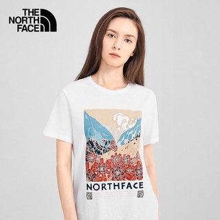 [S-5XL] Thenorthface เสื้อยืดแขนสั้นลําลอง ทรงสี่เหลี่ยม พิมพ์ลาย สวมใส่สบาย แฟชั่นฤดูใบไม้ผลิ และฤดูร้อน สําหรับสตรี 4U