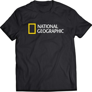 เสื้อยืดพิมพ์ลาย National Geographic สีดำสำหรับผู้ชาย